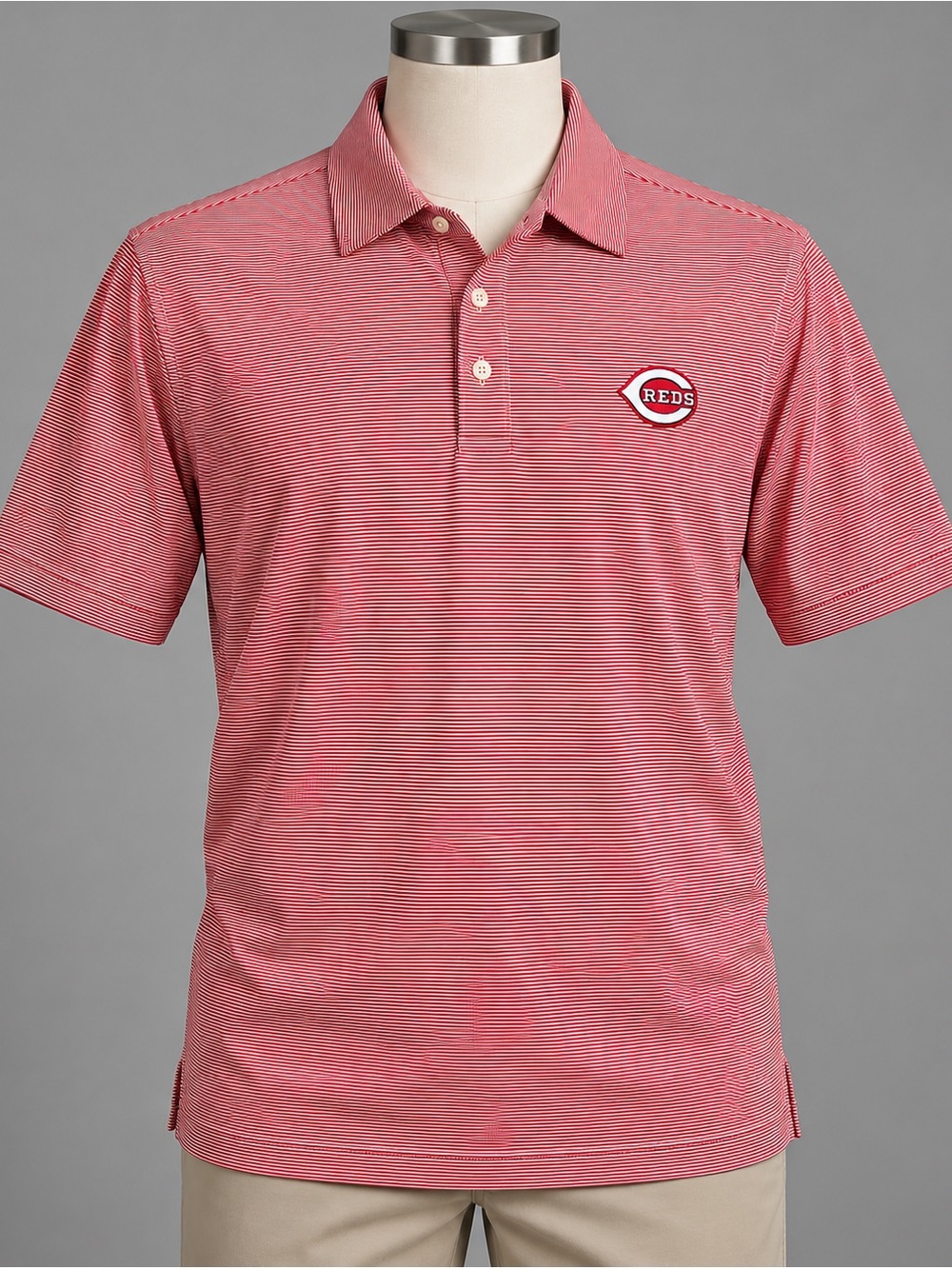 Peter Millar Red Micro-Stripe Reds Logo Polo